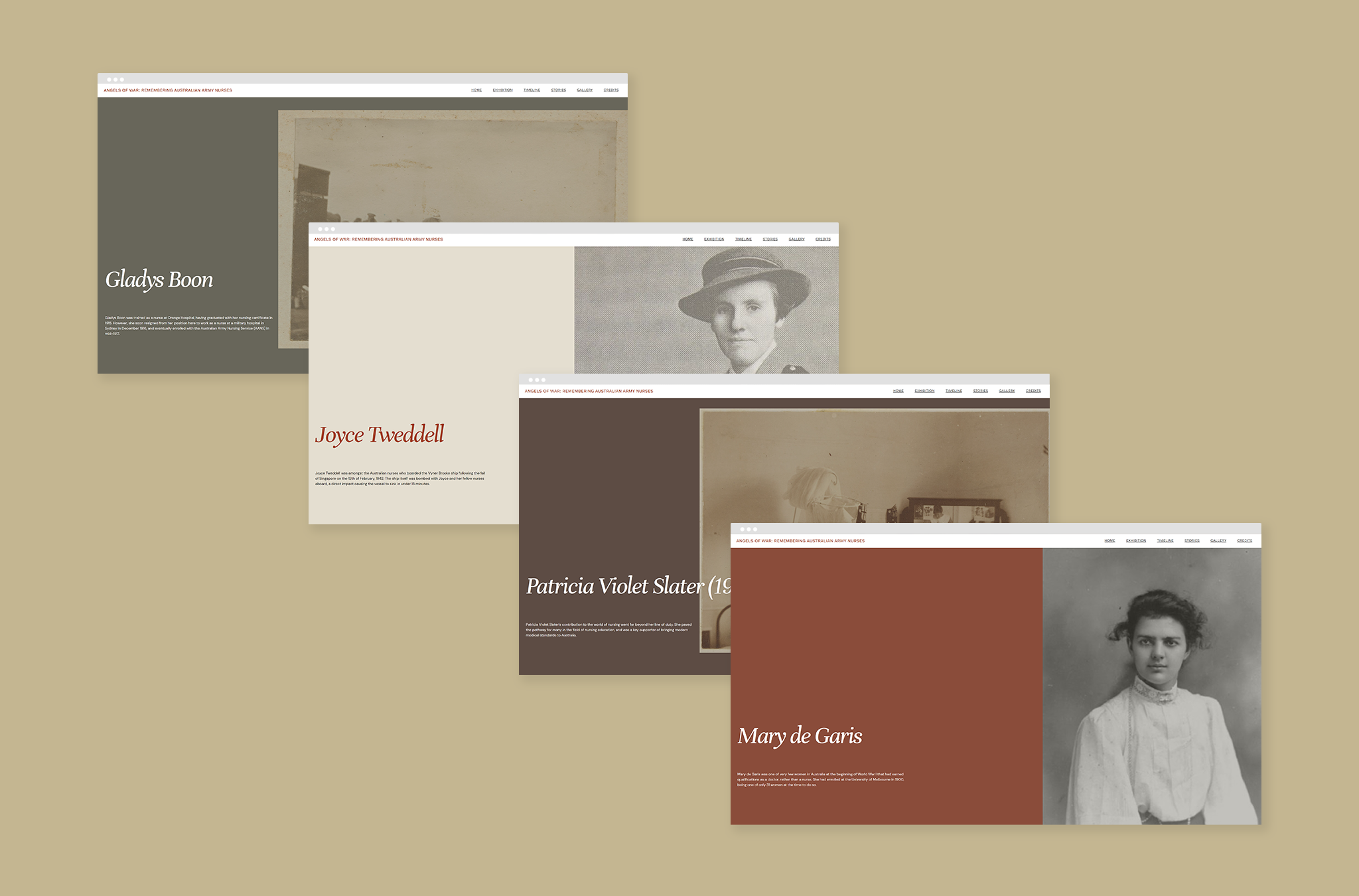 Headers for each page that use a different colour from the overall palette.